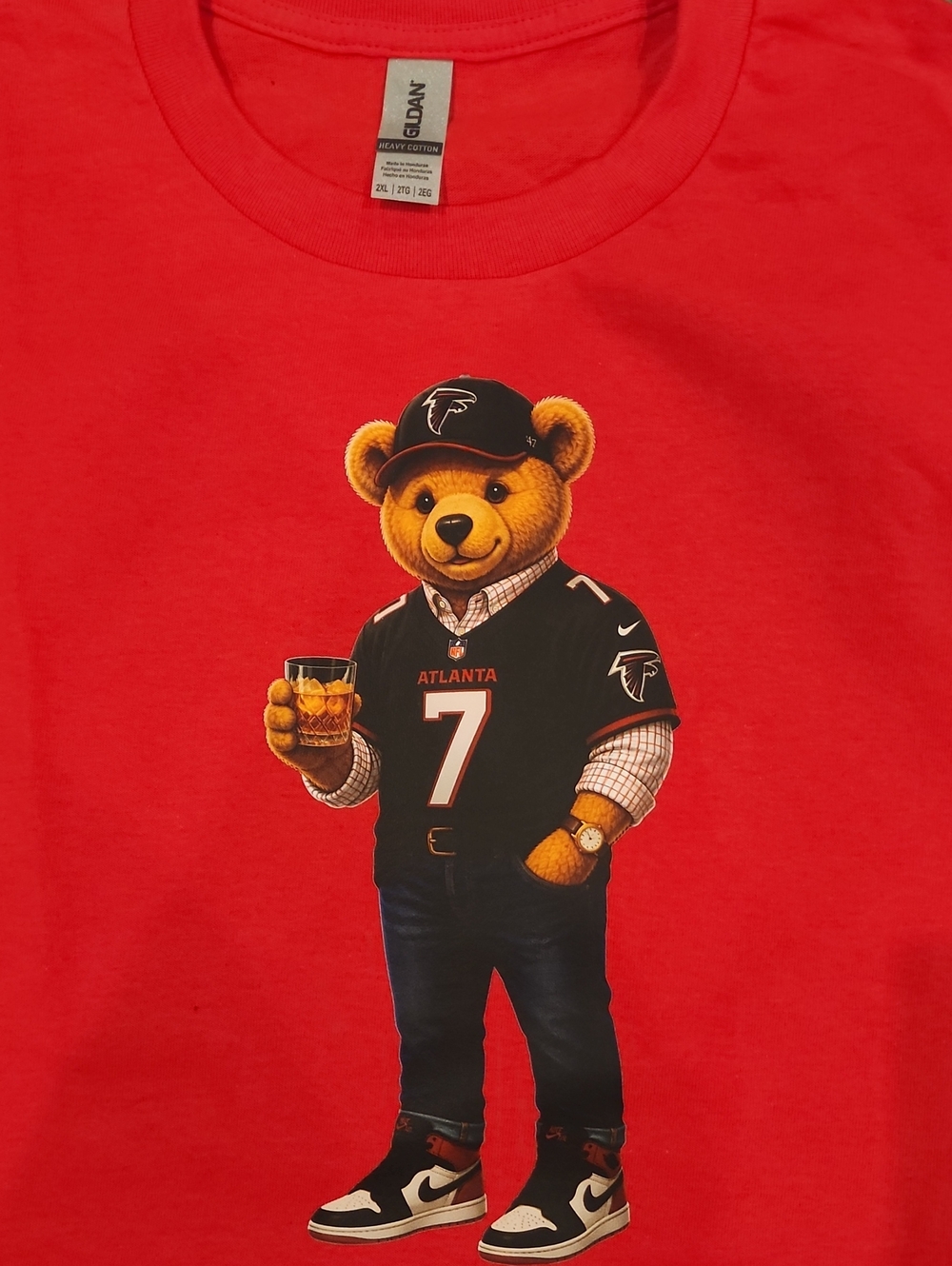 Red Atlanta Falcons Bear Graphic T-Shirt - Team Number 7